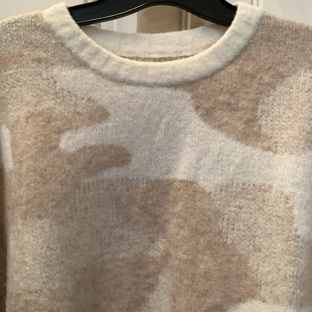 LUCKY BRAND Cream Tan Cozy Camo Sweater S - Picture 2 of 7